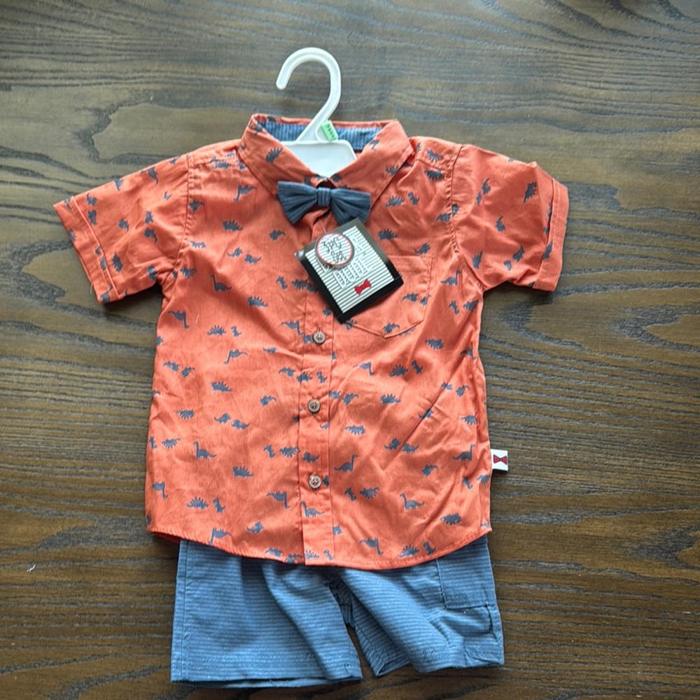 Vibrant Orange Button Down Shirt Matching Set with Playful Print